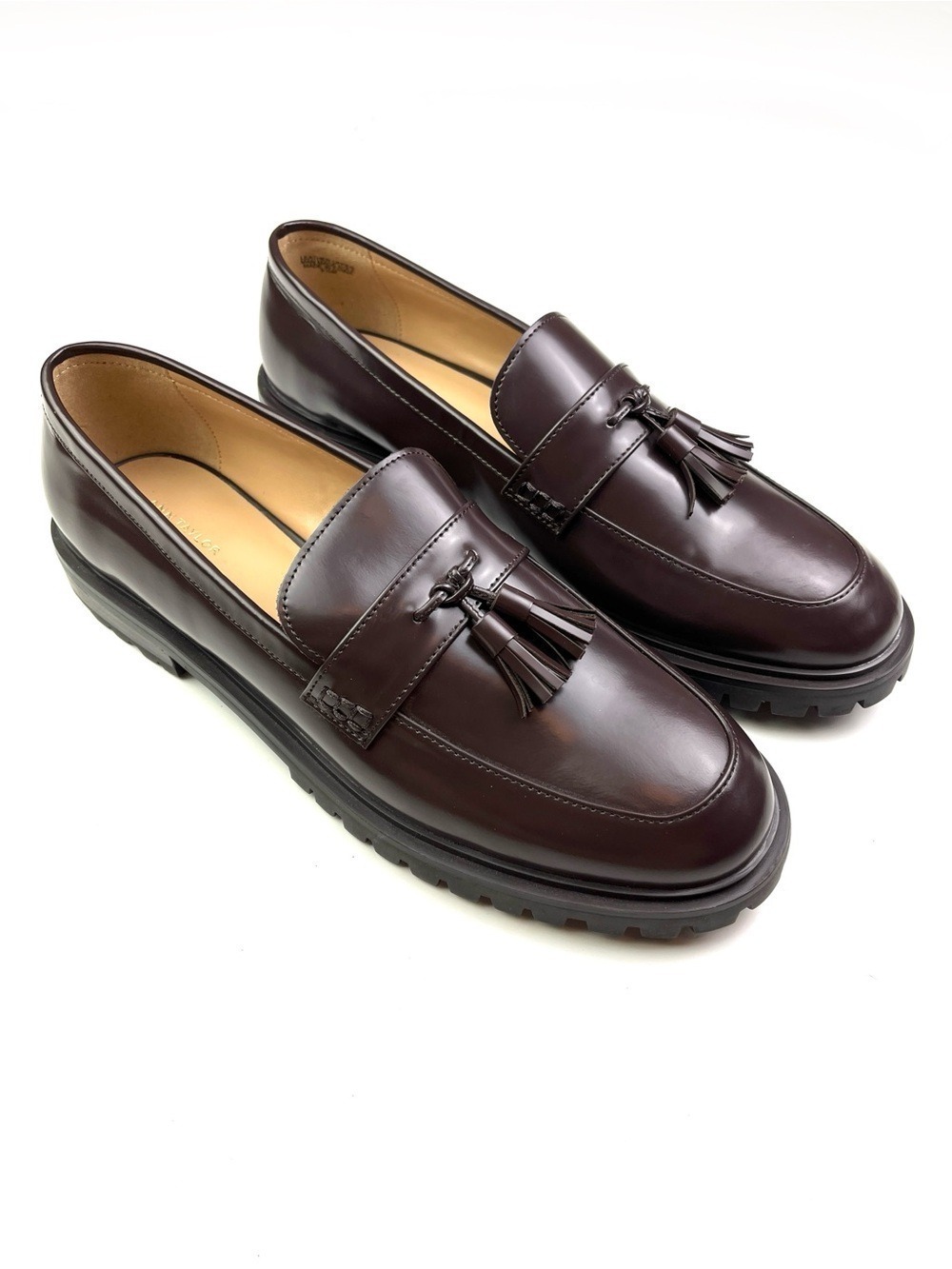 New Ann Taylor Brown Leather Lug Sole Tassel Loafers size 9.5